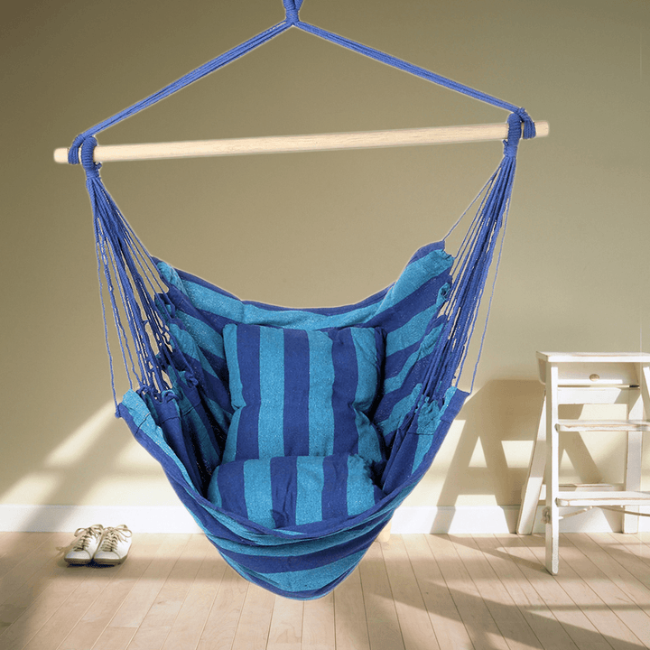 YUANDA Hammock Chair Stripe Hanging Swing Outdoor Garden Portable Seat with 2 Pillow