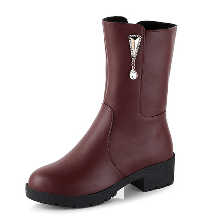 Women Winter Keep Warm Crystal Fashion Mid-Calf Boots