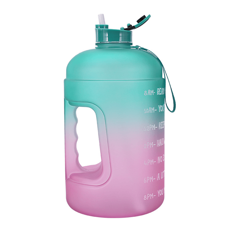 1 Gallon/3.78L PETG Time Marker Water Bottles Large High Capacity Training Water Jug with Leakproof Cap Wide-Mouth Jug Cup 2 Lids for Sports Gym Camping Travel