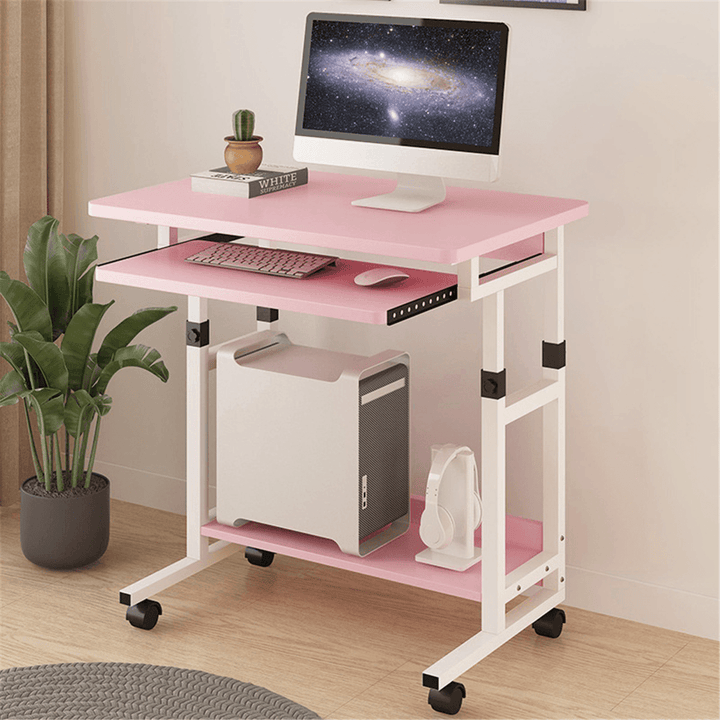 2 Layers Mobile Laptop Desk Cart Rolling Notebook Computer Stand Height Adjustable Bedside Table with Keyboard Tray Wheel