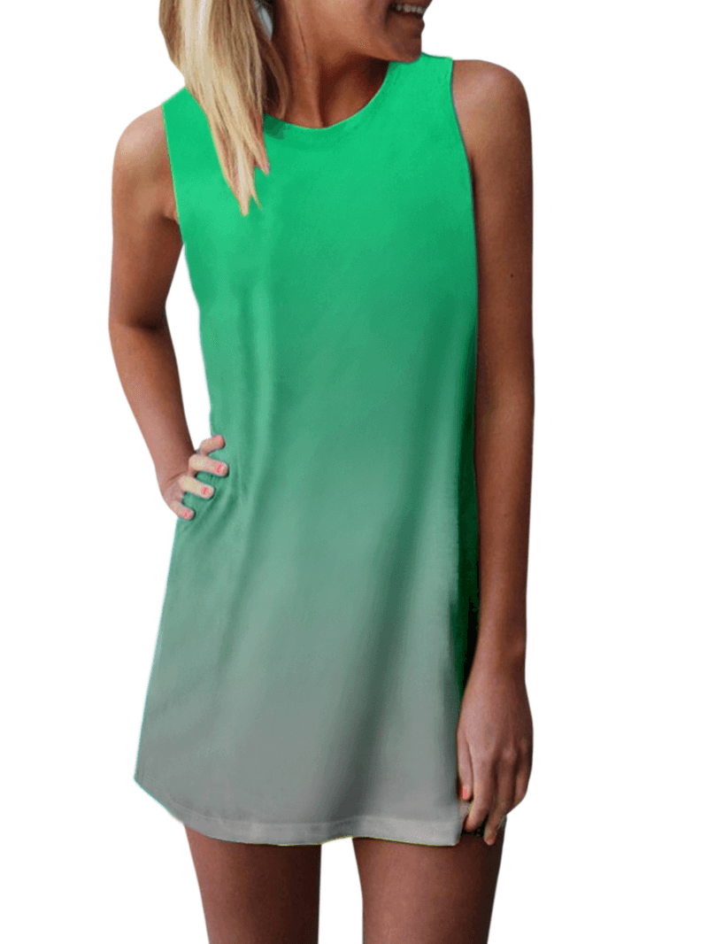 Gradient Color Sleeveless O-Neck Summer Casual Dress for Women