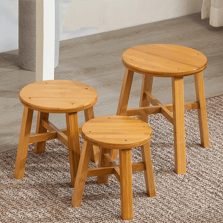 1 Pcs Bamboo Stool Wooden Chair Fishing Footstool Household Shoes Change round Footstool Low Stool Tea Table Sofa Stool