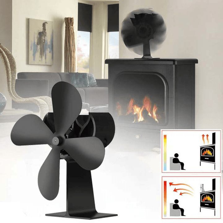 2 Pcs Ipree¬Æ FFAN01 4 Blade Fireplace Fan Eco Friendly Quiet Winter Thermal Heat Power Fan Wood Burner Stove Fan Home Travel - Black