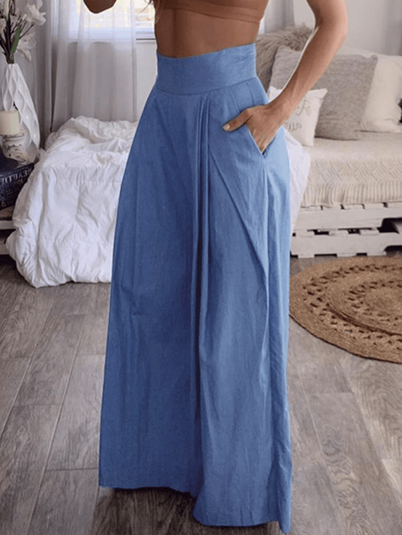 Women High Waist Trousers Casual Loose Wide Leg Pants with Pockets