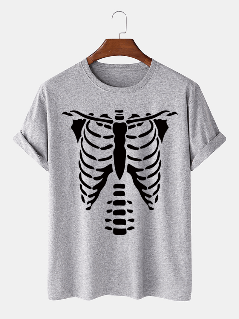 Mens 100% Cotton Halloween Skeleton Bones Printed T-Shirt