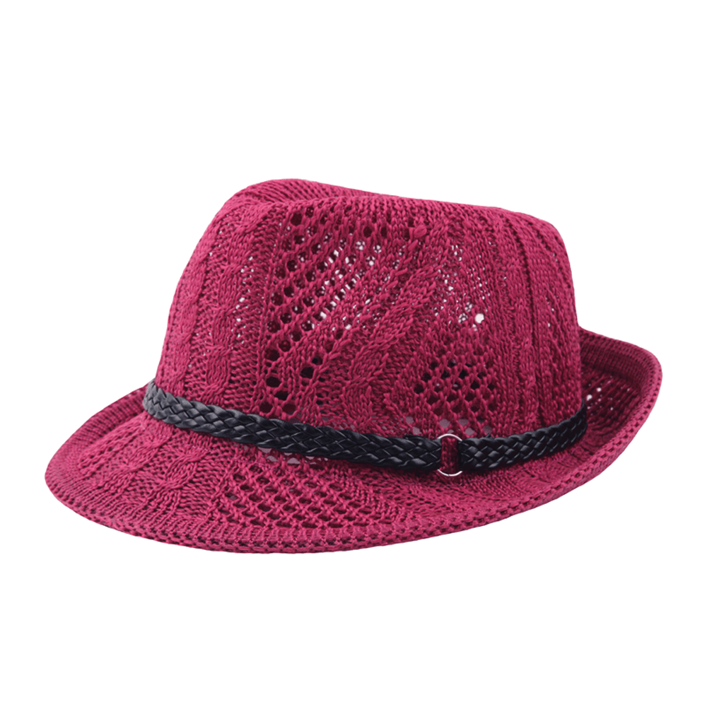 Women Summer Leather Belt Mesh Jazz Hat - MRSLM