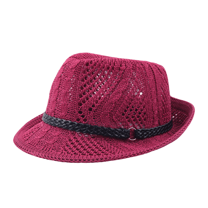 Women Summer Leather Belt Mesh Jazz Hat - MRSLM