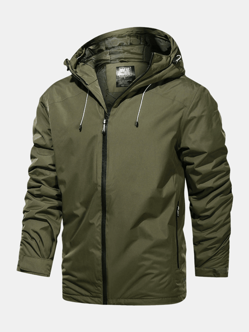 Mens Waterproof Windproof Solid Color Zipper Simple Hooded Jacket