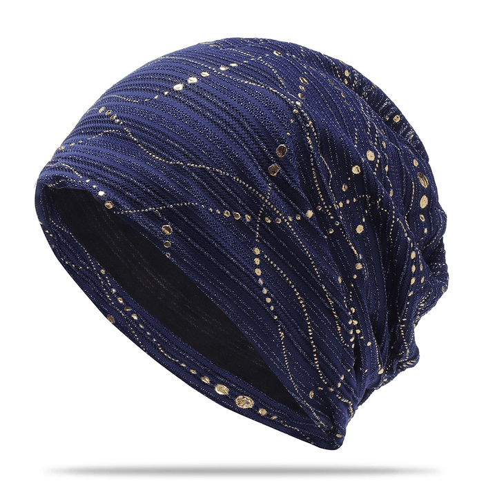 Women Ethnic Cotton Breathable Beanie Cap Fashion Print Brimless Cap - MRSLM