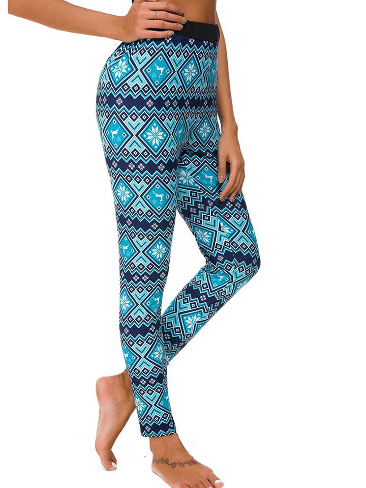 Women Slim Elastic Waist Elk Christmas Printed Leggings - MRSLM