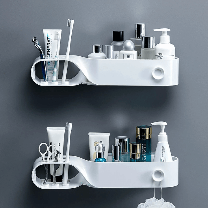 Wall-Mounted S Shape Toothbrush Holder Waterproof Strong Load-Bearing Storage Rack Nail-Free Bathroom Shelf