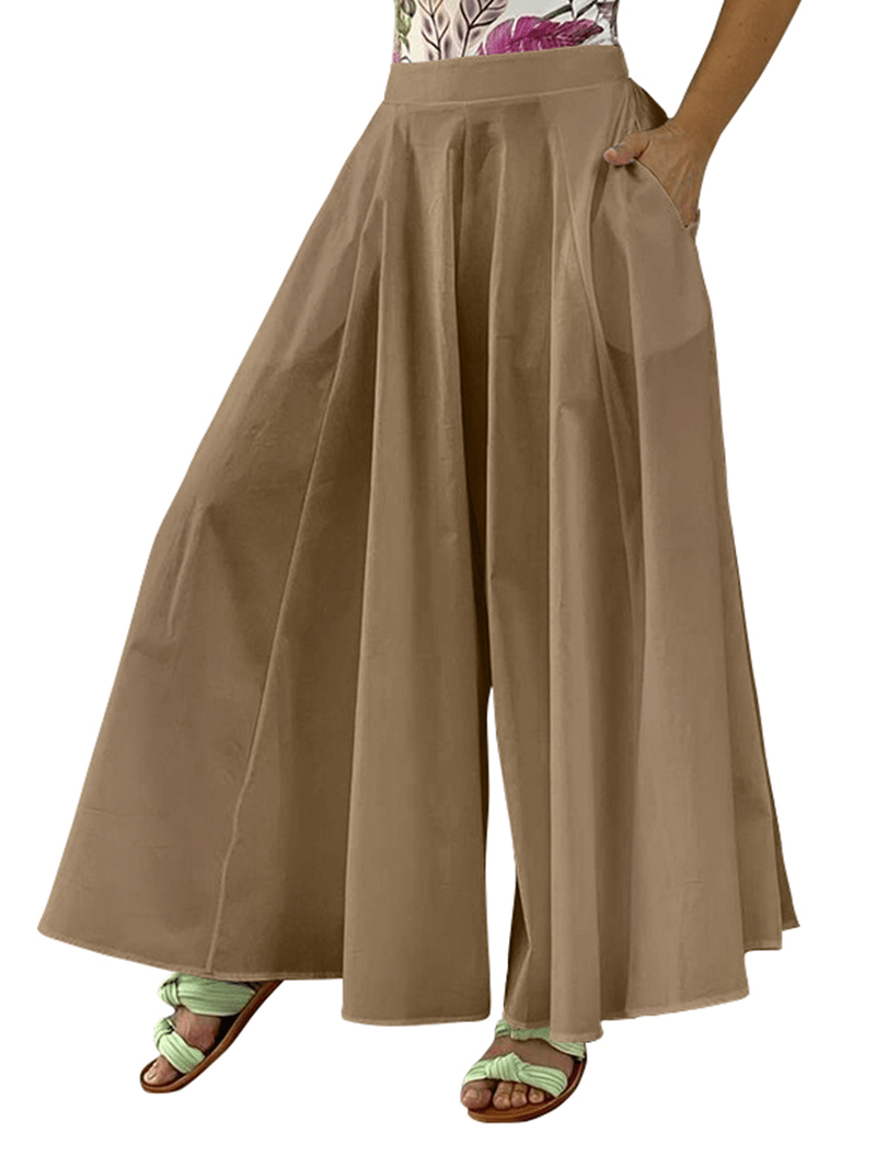 Solid Side Pockets Holiday Leisure Casual Trousers for Women