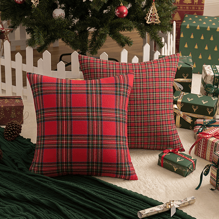 1PC Square Pillow Case Christmas Scottish Plaid Throw Waist Cushion Cover 18"