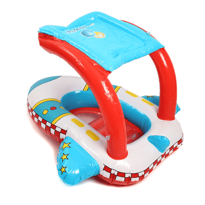 Inflatable Toddler Baby Swimming Ring Plane Float Kid Swimming Pool Seat with Canopy