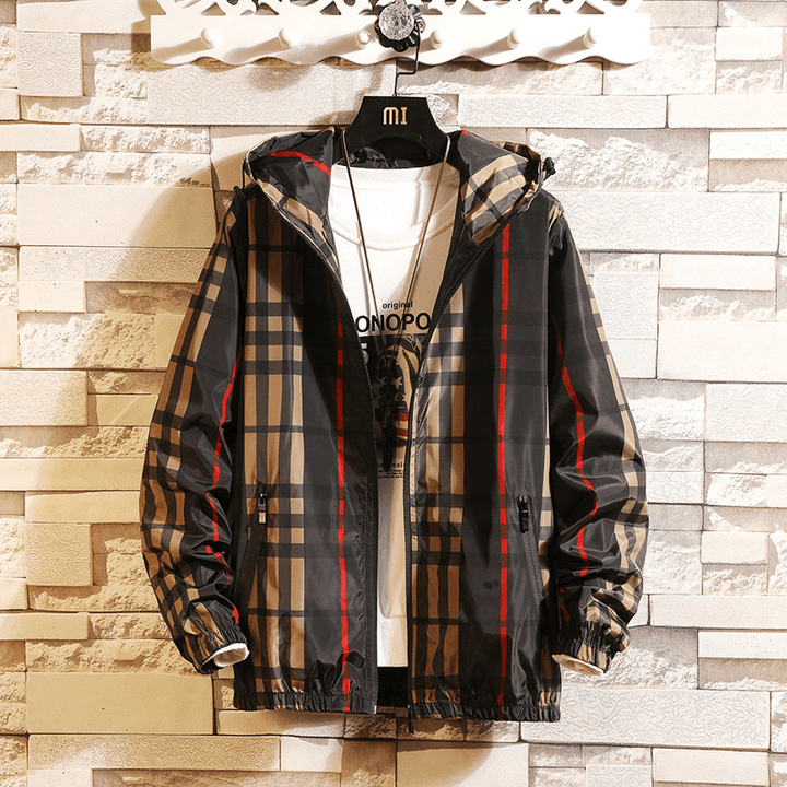 2020 Spring New Men'S Japanese Slim Hooded Plaid Jacket