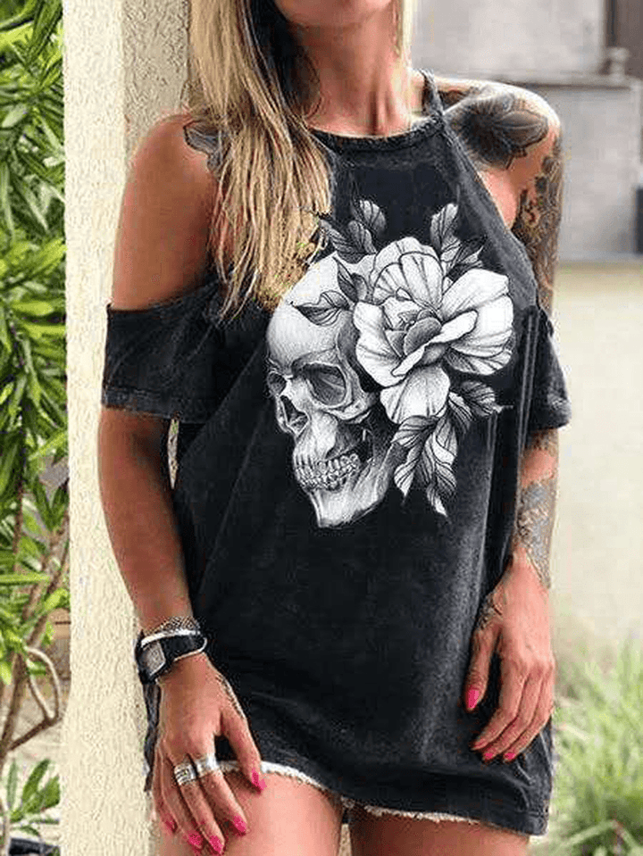 Designer Skeleton Floral Print Casual T-Shirts for Women