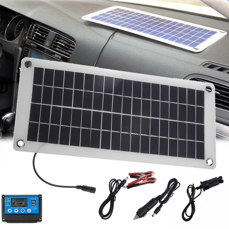 50W Dual USB 12V/5V Solar Panel with Car Charger 10/20/30/40/50A USB Solar Charger Controller for Outdoor Camping LED Light