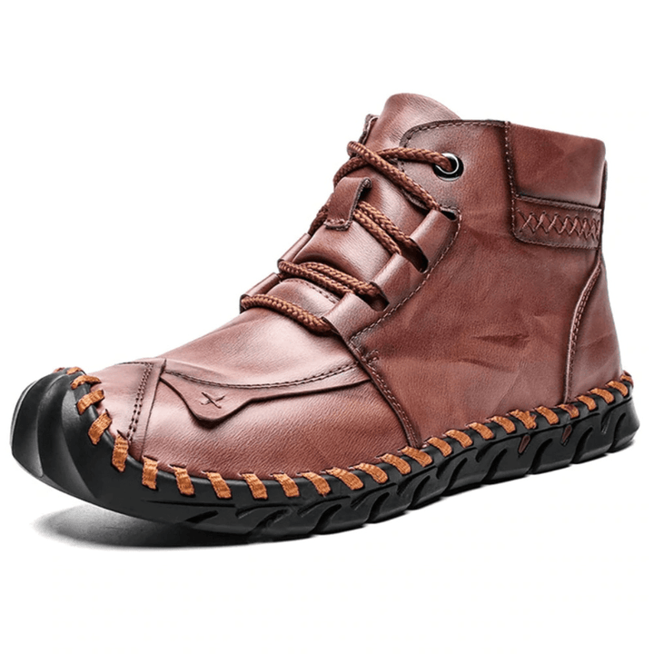 Menico Men Anti-Collision Leather Hand Stitching Slip Resistant Outdoor Ankle Boots