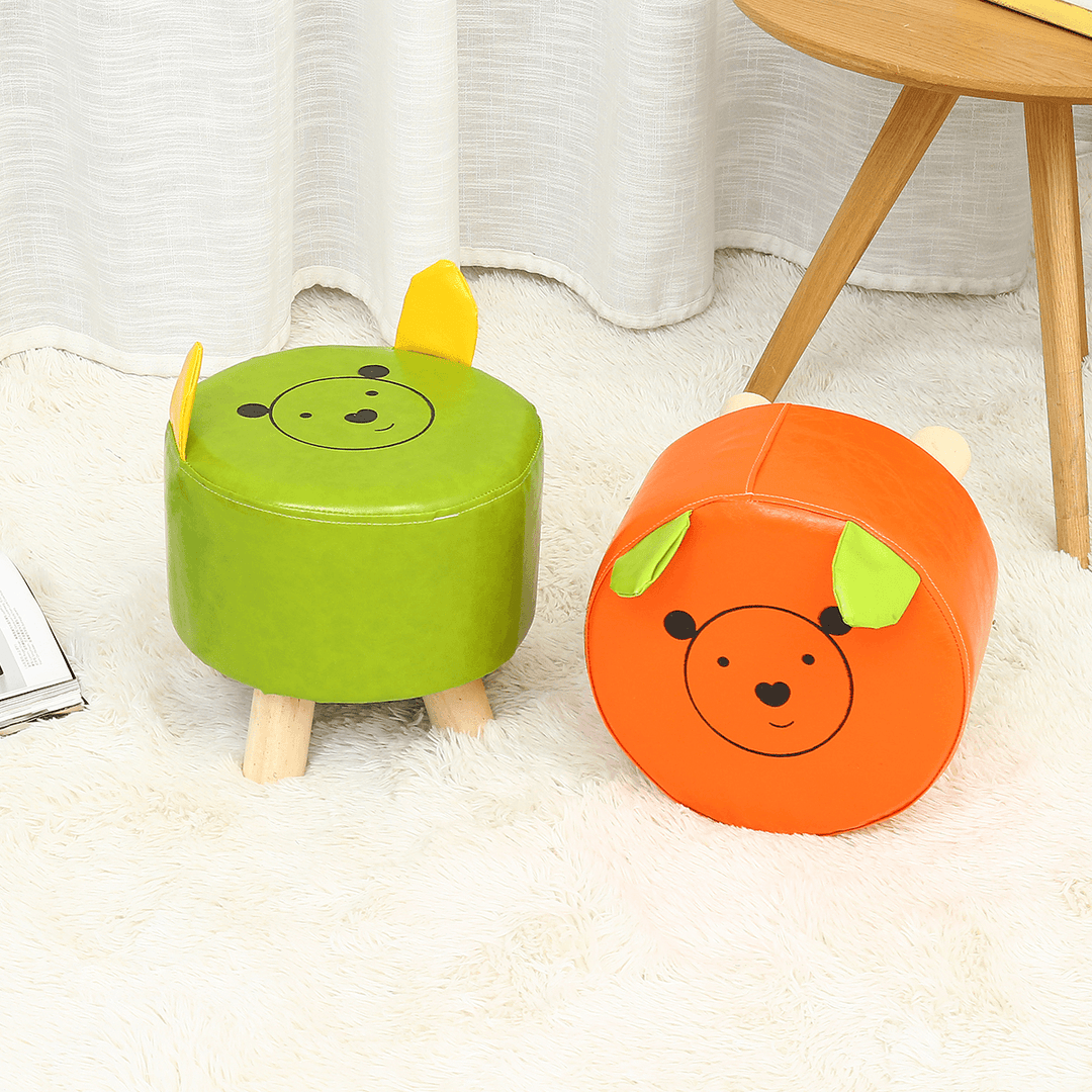 Cartoon PU Stool Wooden Legs Family Living Room round Stool Creative Leisure Sofa Small Bench Home Supplies