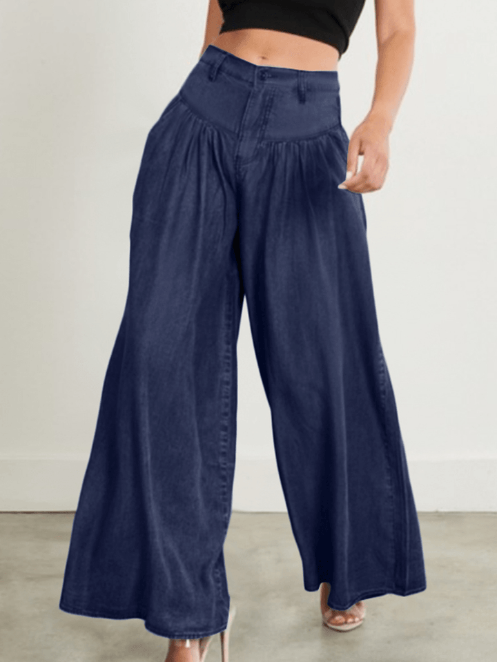 Fashion Simplicity Solid Pleated High Rise Pants for Women