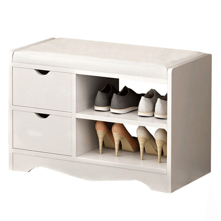 2 Layers Shoe Rack Shoes Bench Storage Cabinet Shoe Organizer Multifunctional Wooden Seat Stool with 2 Drawers