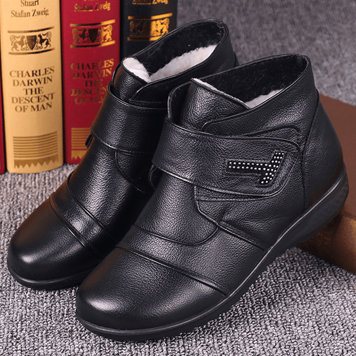 Genuine Leather Women Cotton Boots Keep Warm Casual Ankle Boots