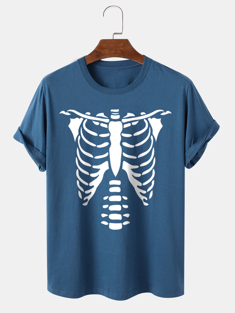 Mens 100% Cotton Halloween Skeleton Bones Printed T-Shirt