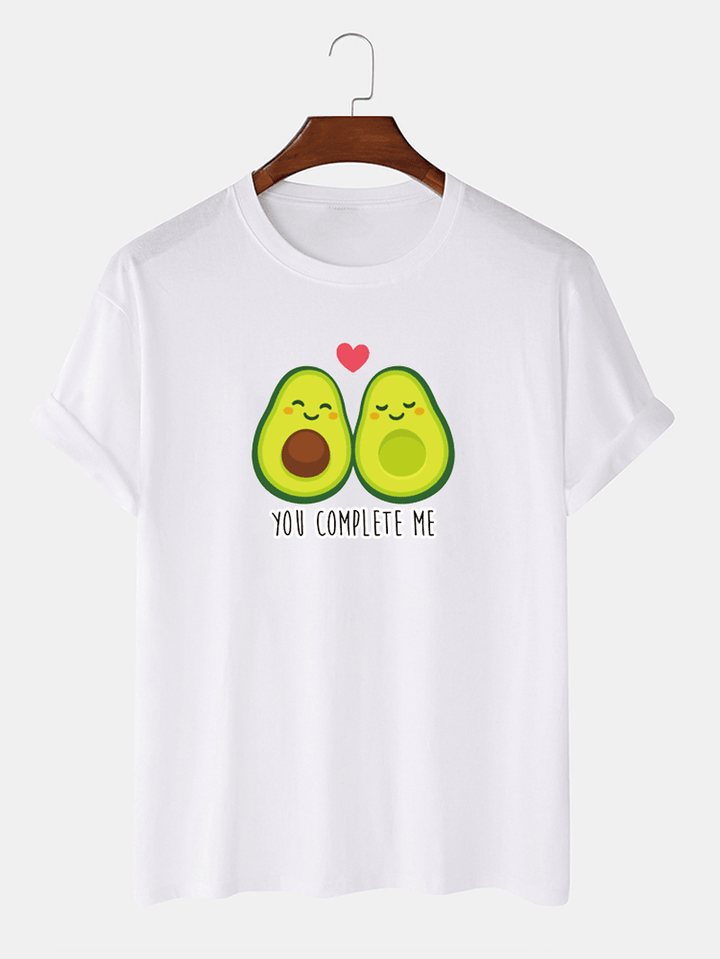 Men 100% Cotton Funny Cartoon Avocado Couple Printed Short Sleeve T-Shirts