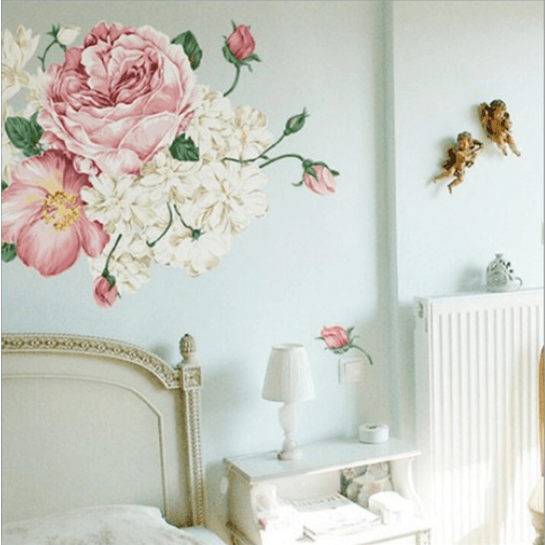 Pink Peony Rose Flower Blossom Wall Stickers Kids Baby Room Art Decorations