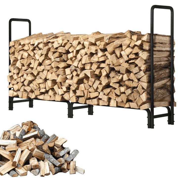 8Ft Firewood Rack Outdoor Heavy Duty Log Rack Firewood Storage Rack Holder Steel Tubular Easy Assemble Fire Wood Rack for Patio Deck Log Storage Stand for Outdoor Fireplace Tool