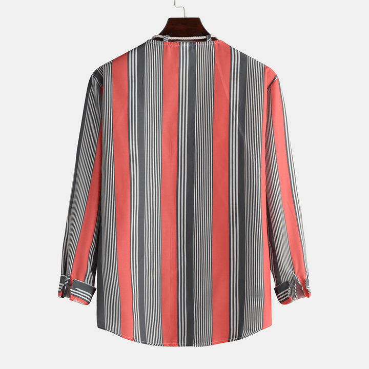 Colorful Stripe Fashion Drawstring Long Sleeve Casual Shirts