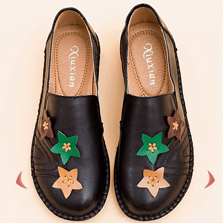 Casual Soft Star Flat Leather Loafers for Women