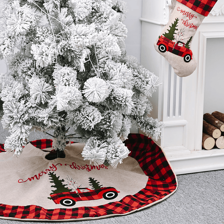 120Cm Linen Lattice 2020 Christmas Tree Skirt Aprons New Year Xmas Tree Carpet Foot Cover for Merry Christmas Decoration