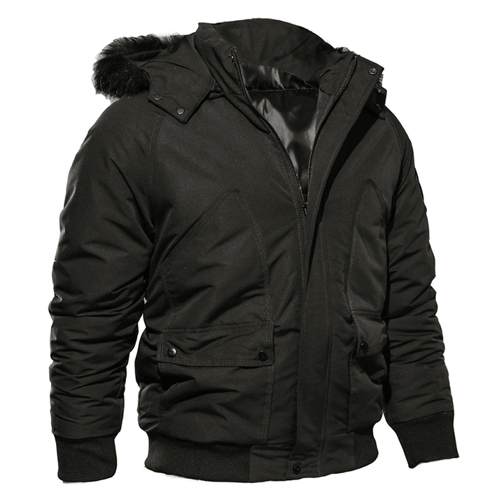 Mens Winter Thick Big Pocket Windproof Outdoor Hooded Jacket