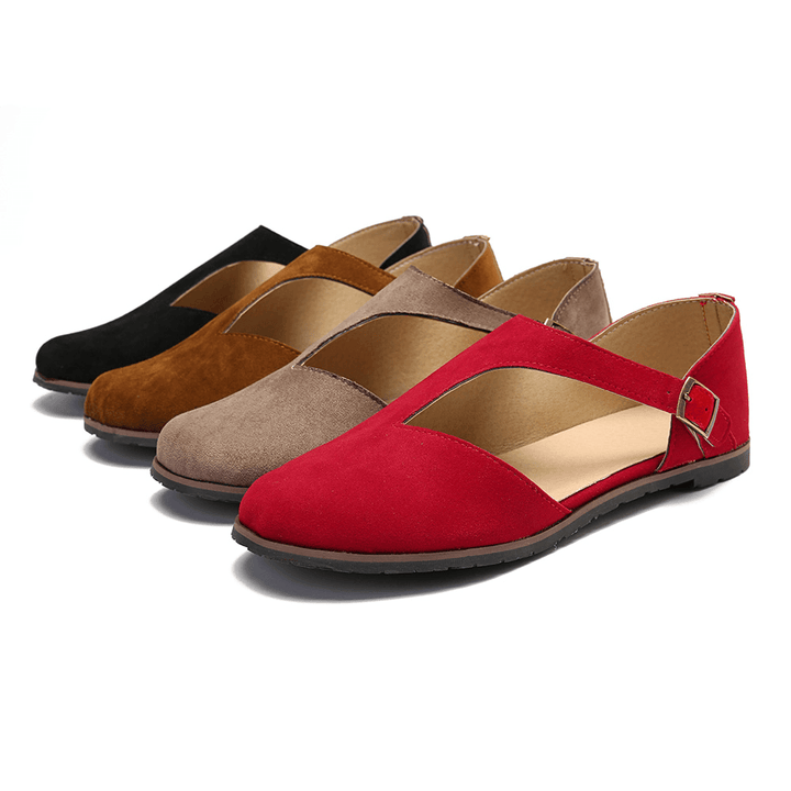 Women Comfy Suede Buckle Pure Color Flats