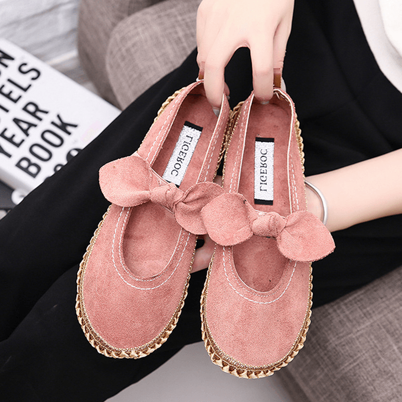 Women Bowknot round Toe Slip-On Suede Outdoor Flat Casual Shoes