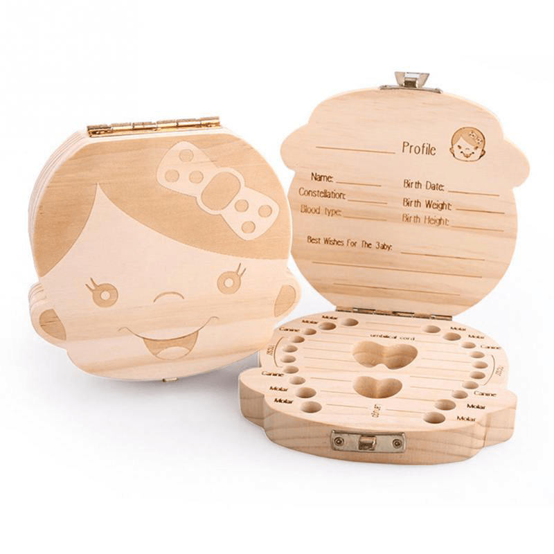 Baby Milk Teeth Wooden Storage Case save Box Hair Holder Organizer for Girl Boys New Tooth Organizer