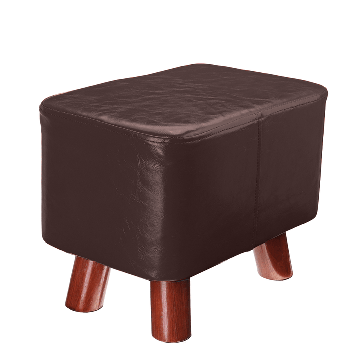 PU Soft Foot Stool Soft Change Shoes Bench Small Ottoman Footrest Footstool Wooden Legs Rectangular Seat Stool Home Supplies - MRSLM