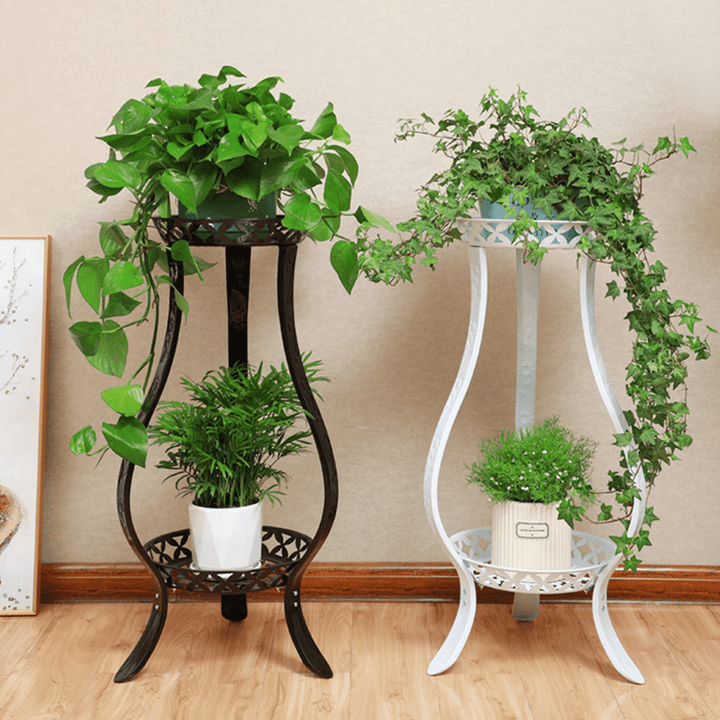 2 Layers Plants Flower Stand Rack Metal Floor Shelf Home Balcony Decor