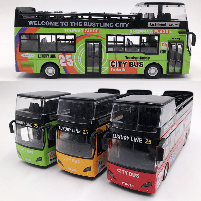 Urban Double-Decker Top Bus Bus Toy Sound and Light Pull Back Children'S Car