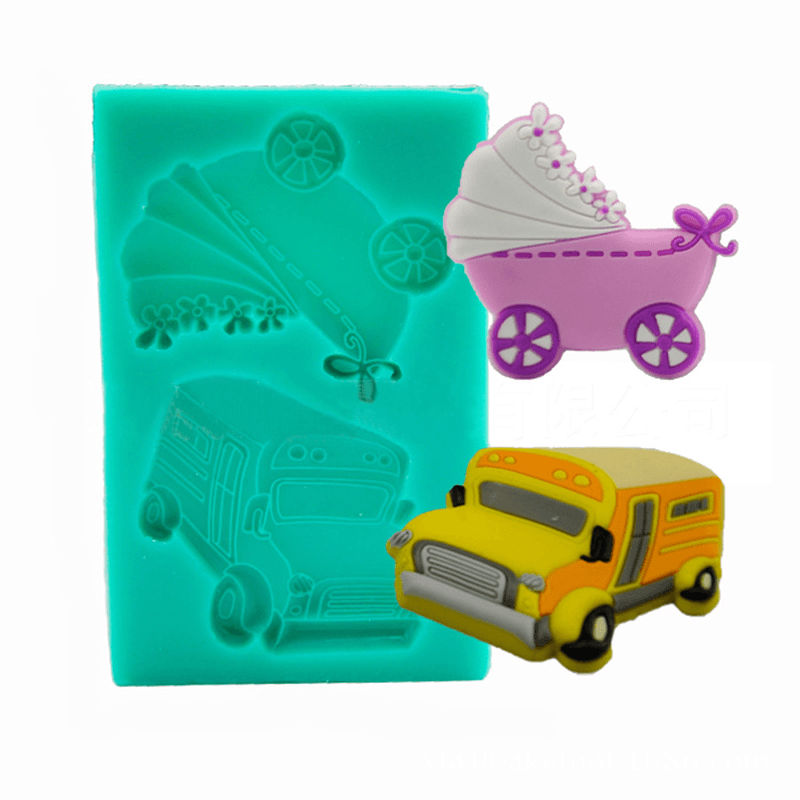 Baby Carriage Trolley Car School Bus Vehicle Silicone Wedding Cake Mold Decorating Mould