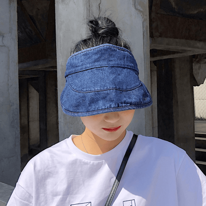 Washed Denim Top Hat Sun Protection Breathable Adjustable