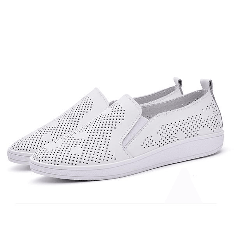 Women Casual Breathable Loafers Hollow Out Slip-On Soft Sole Flat Shoes