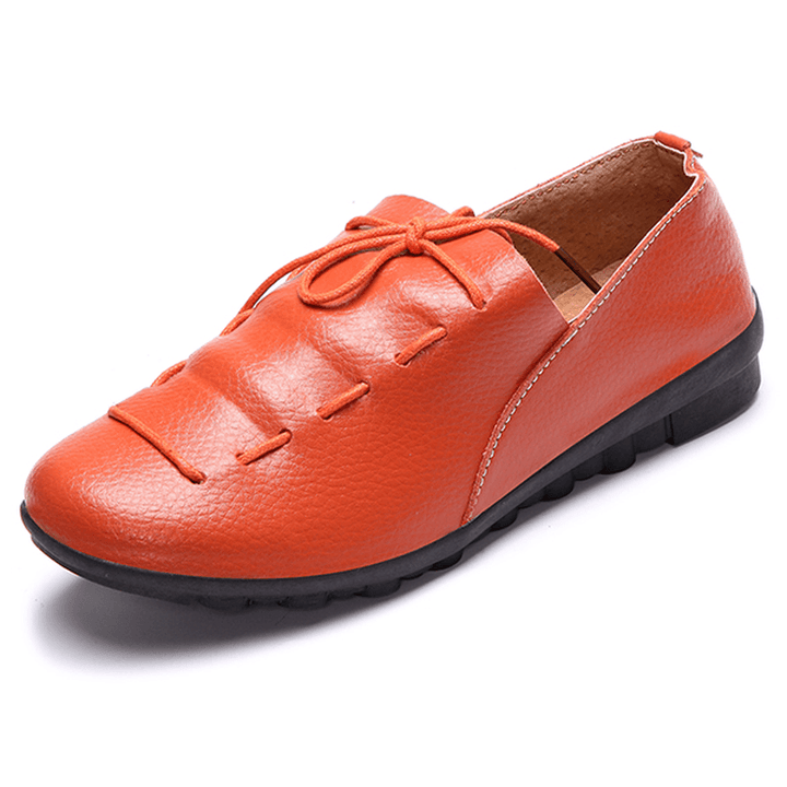 Casual Comfy Lace up Soft Leather round Toe Flat Loafer Shoe - MRSLM