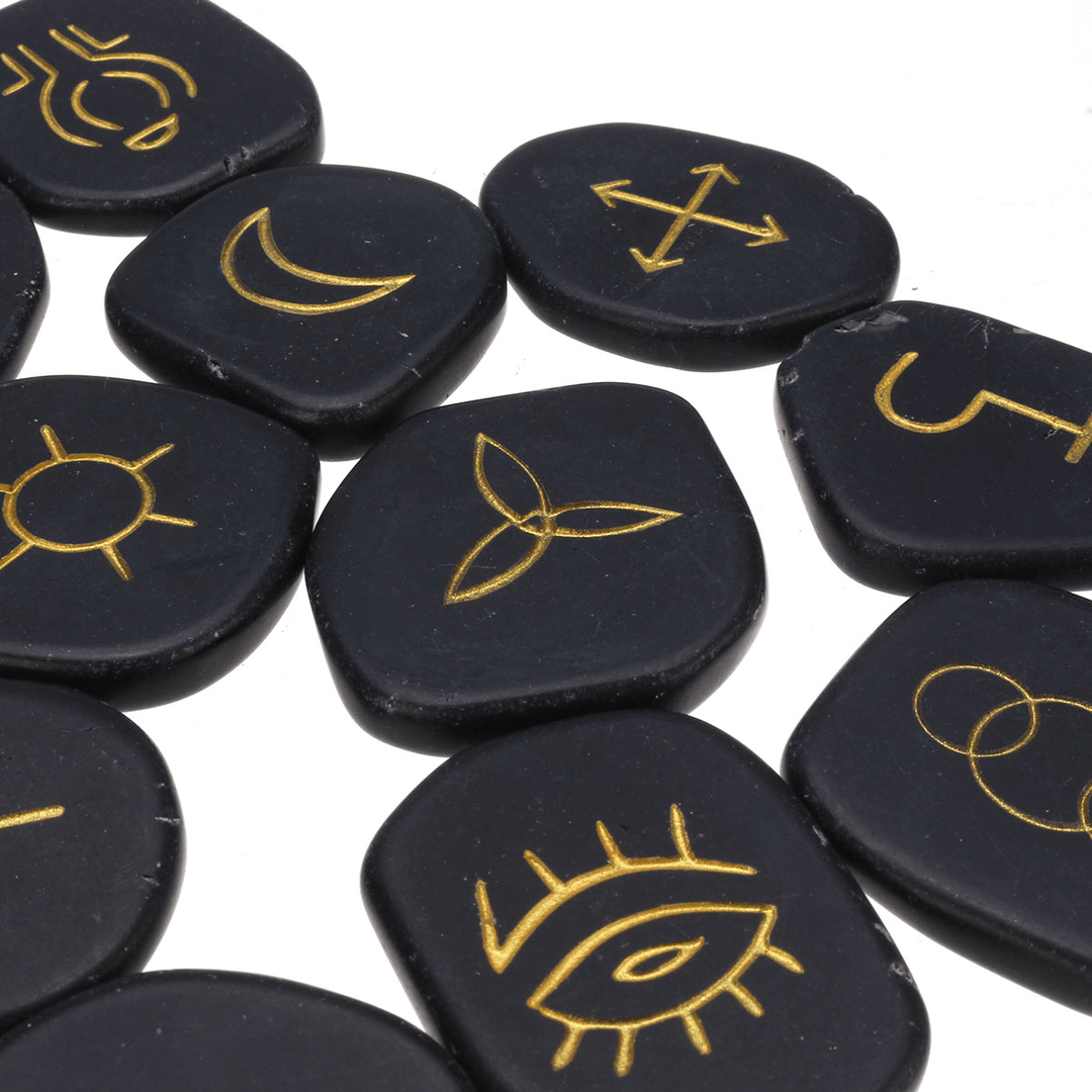 13Pcs Black Jasper Runes Gemstone Power Stones Rune Set Symbols Healing Crystals