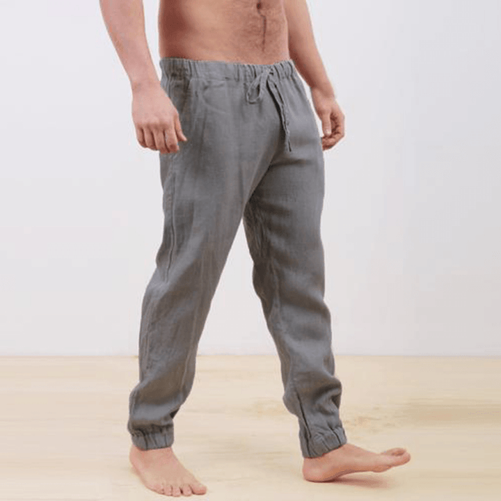 Mens Cotton Breathable Elastic Waist Casual Pants