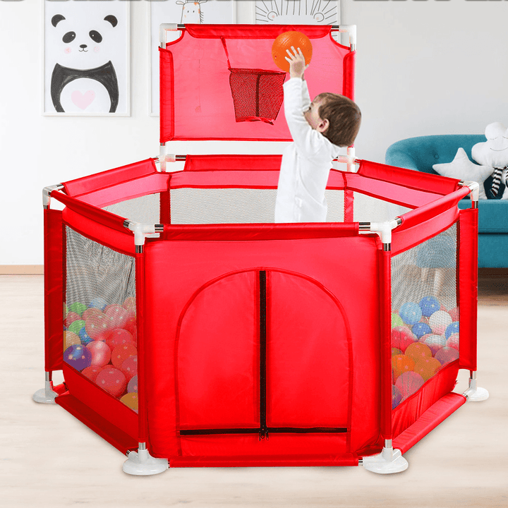 2 in 1 6-Sided Baby Playpen with Ball Frame Toddler Children Play Yardsfor Children under 36 Months Tent Basketball Court Gifts