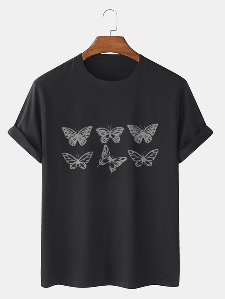 Mens 100% Cotton Butterfly Graphics Crew Neck Short Sleeve T-Shirts