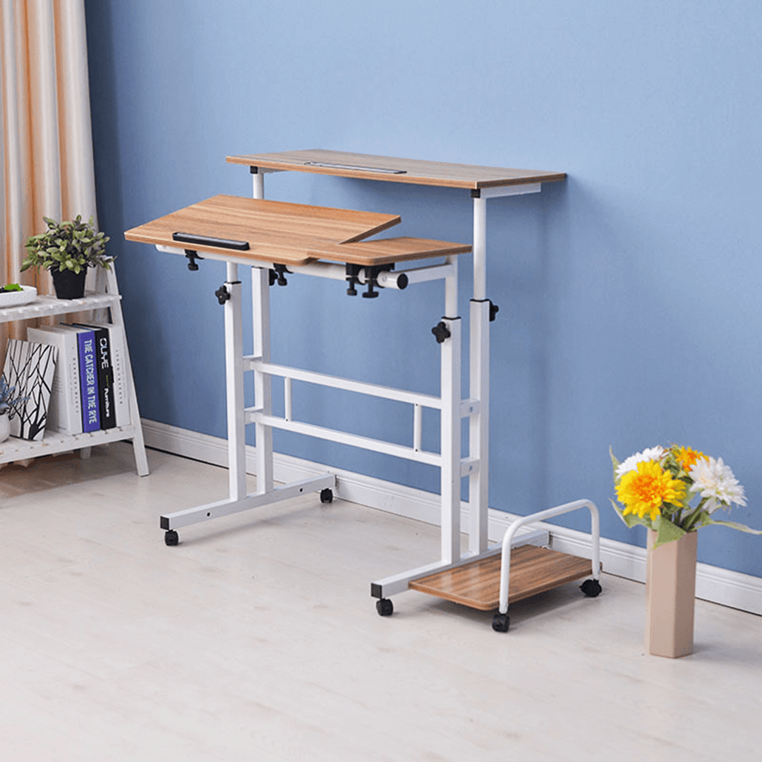 Computer Laptop Desk with Computer Case Rack Height Adjustable Table Mobile Rolling Stand-Up Table Workstation Home Office Furniture