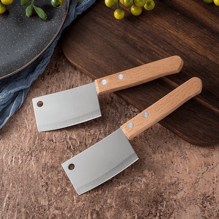 2Pcs Mini Stainless Steel Cheese Knife Portable Meat Fruit Vegetable Kitchen Chopping Chef Knife Cleaver Survival Camping Outdoor BBQ Tools